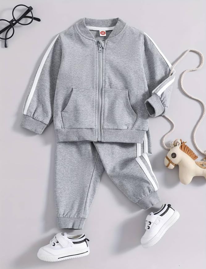 Ameeha Kids Winter Wear Casual Clothing Set for Baby Boy Girl (2 Years-3 Years, Grey-Strip) 1