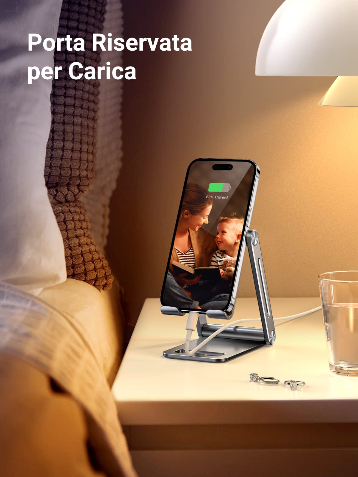 UGREEN Supporto Telefono da Tavolo Regolabile, Porta Cellulare in Alluminio da Scrivania Pieghevole, Compatible con iPhone 16/15/14/13/12/8 Serie, Galaxy A54/ A34/ A14, Readmi Note 8, Argento