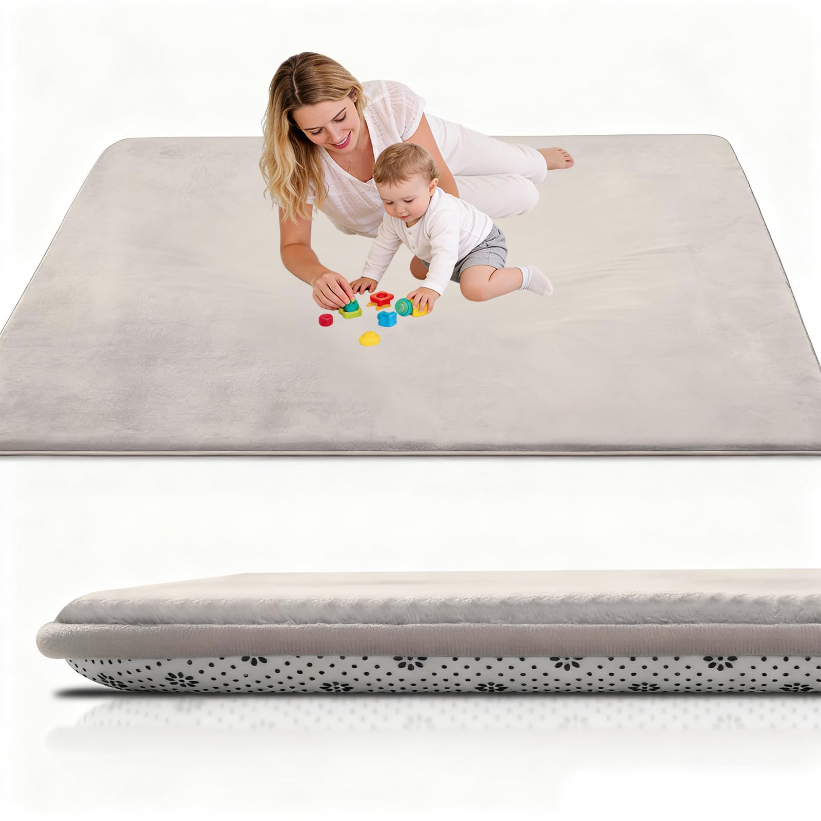 Stqyeiw Large Nursery Carpets 160 x 160 cm Cream Memory Foam Play Mat for Baby Non Slip 2CM Thick Children's Play Mat for Crawling Play Tummy Time Area Rug Playmat for Floor Baby Play Mat