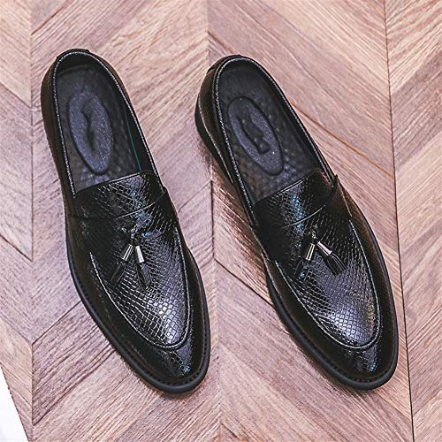 Battle Men Formal Oxfords For Men Tasseled Loafers Slip On Embossed Patent Leather Pointed Toe Stitching Anti-Skid Block Heel Fashion (Color : Black, Size : 8.5 M Us) #TOP1