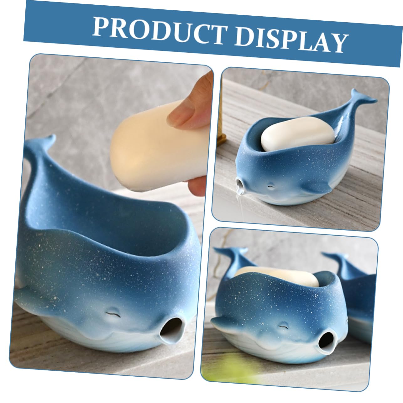 Happyyami Seifenschale Niedliche Seifenablage mit Selbstentwässerung Keramik in Walform Hält Seife Trocken und Sauber für Badezimmer und Home Decor