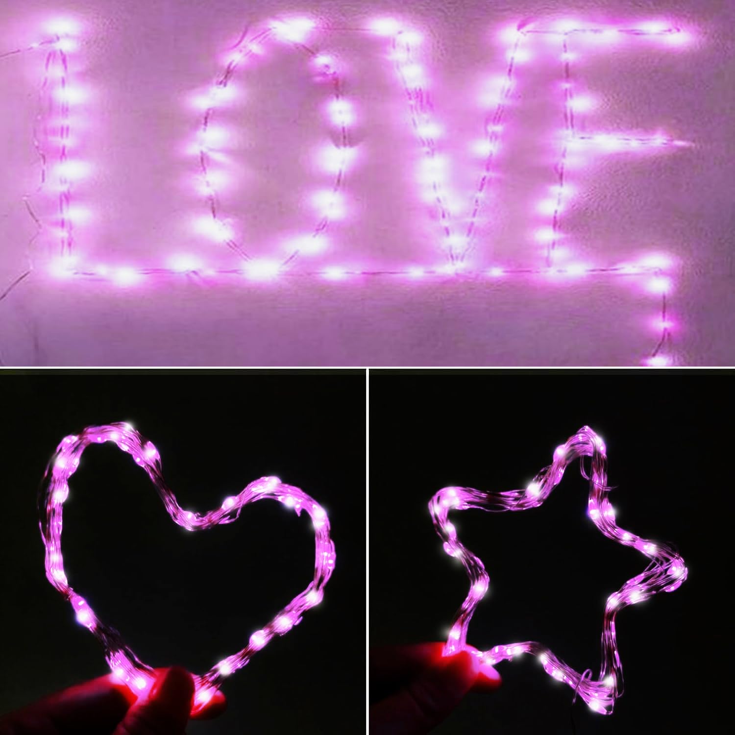 Paquete de 4 50 luces LED de hadas que funcionan con pilas con temporizador, luces de Navidad estrelladas impermeables de 16 pies para exteriores e interiores, regalo para el hogar, boda, decoración