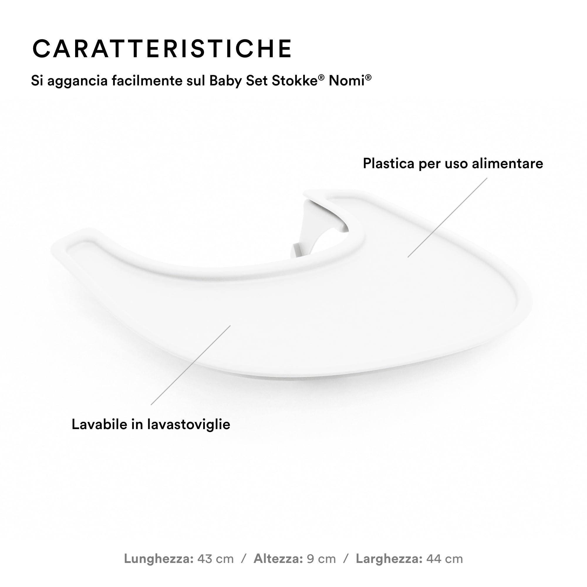 Vassoio Stokke per Nomi, Bianco - Vassoio facilmente agganciabile sul Baby Set Stokke Nomi - Lavabile in lavastoviglie, Plastica per uso alimentare