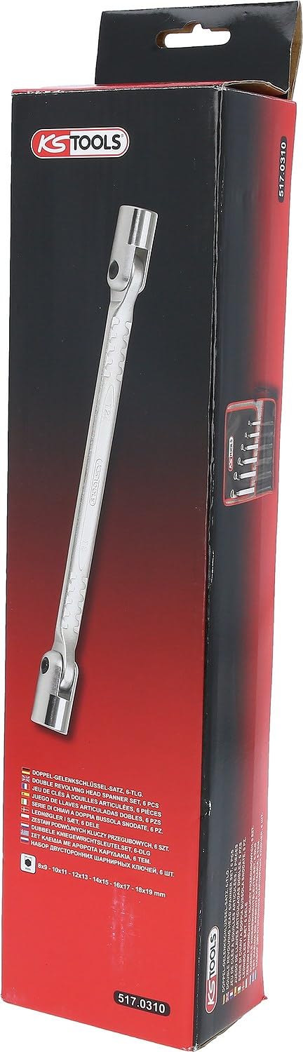 Ks Tools 517.0310 - Jeu de 6 Clés à douilles articulées - 12 pans - en Chrome Vanadium - Finition Satinée