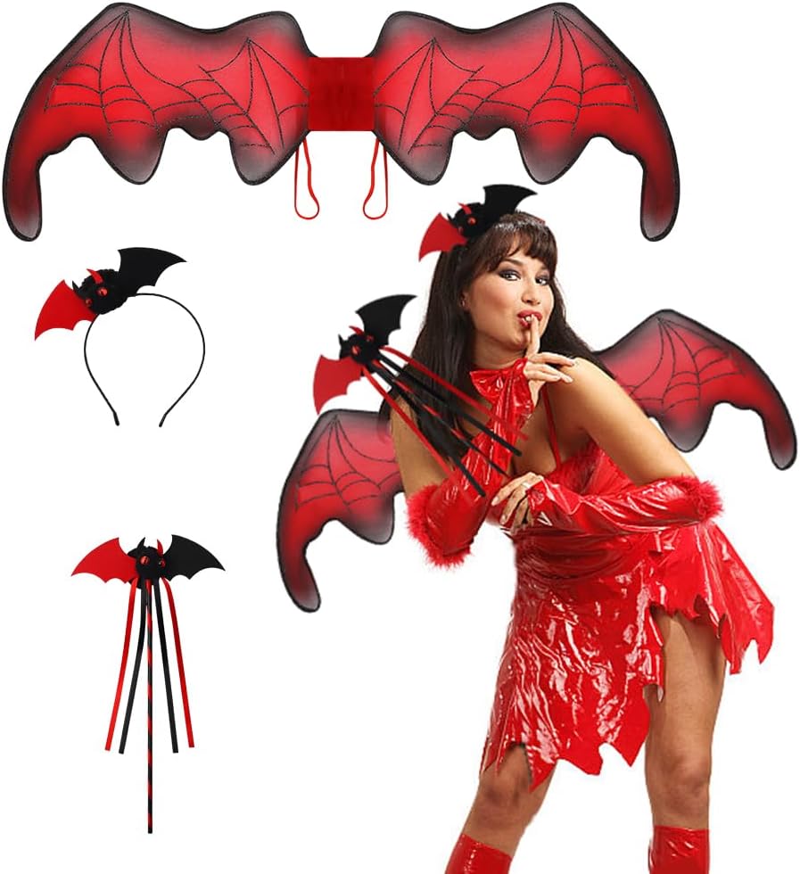 Estivaux Halloween Costume Wings Set Black Red Sparkle