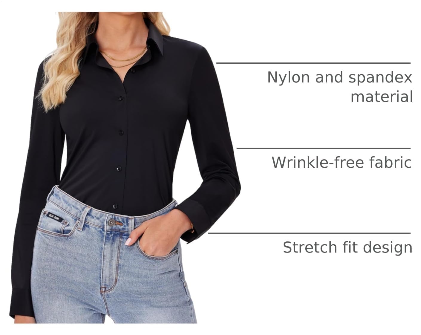siliteelon Button Down Shirts for Women Slim fit Long Sleeve Stretch Dress Shirts Work Shirt Wrinkle Free Office Blouses image 4