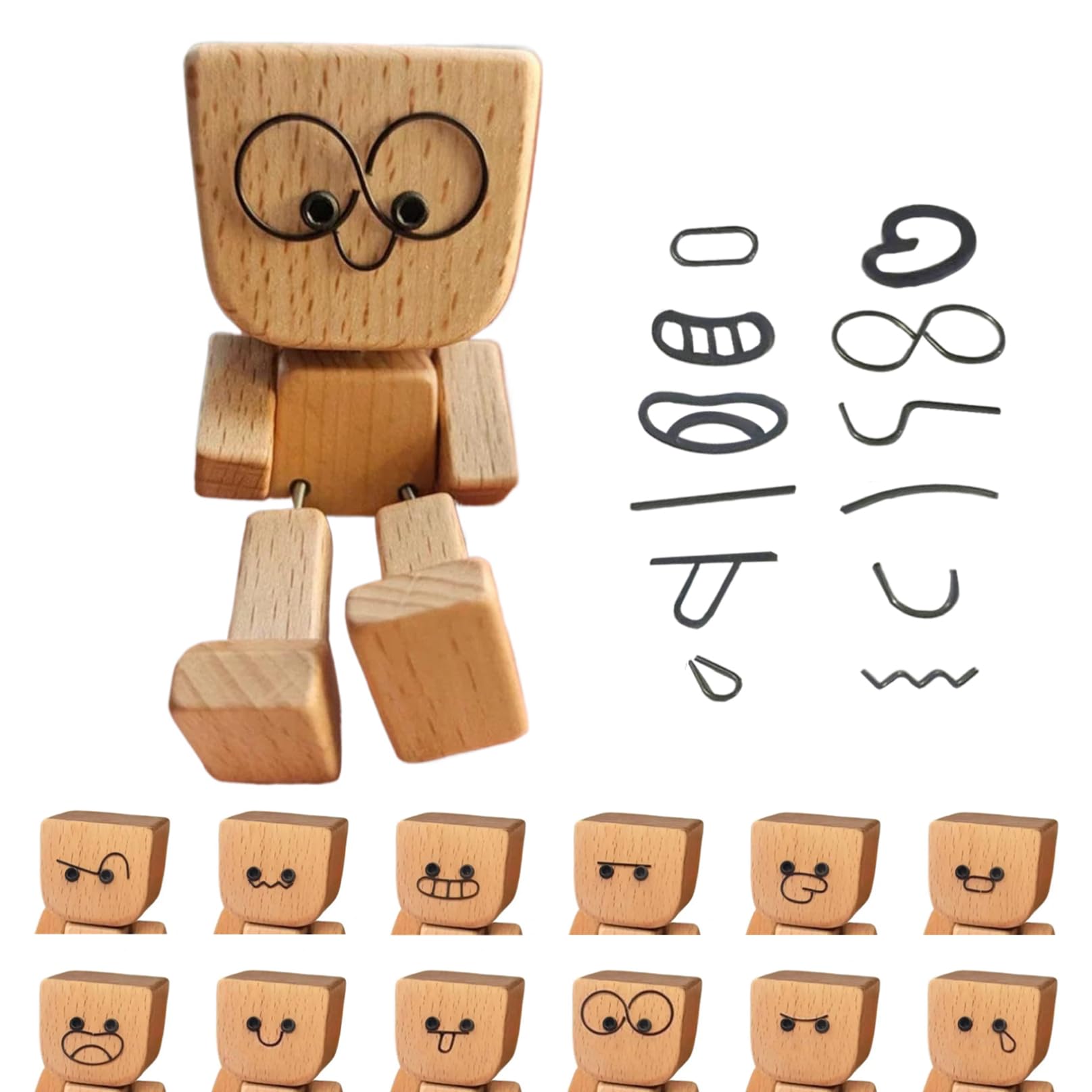 Uanqfegy Shaking Feet Wooden Doll - Handcrafted Wooden Man Figurine with Spring Legs, Anti-Slip Base for Car Dashboard & Desk Decor