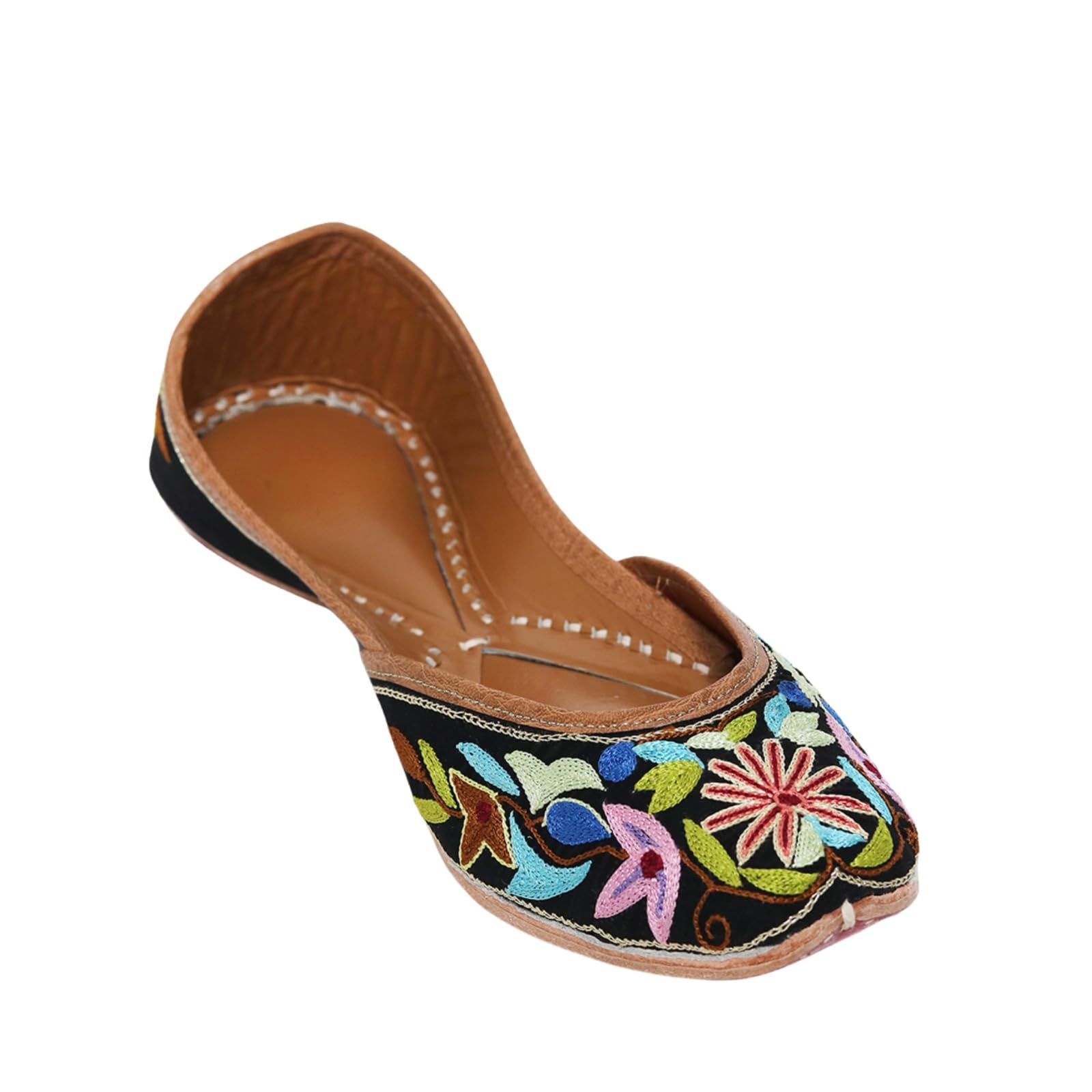 Black & Multi Ethnic Embellished Mojaris Flats |-image-1