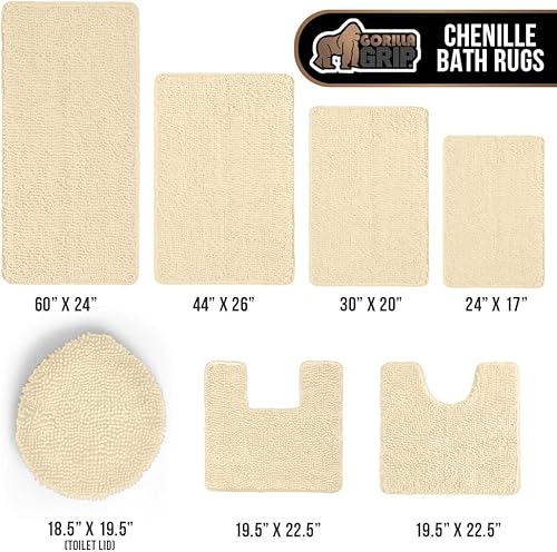 Vista 189 de Gorilla Grip - Tapete de baño de 30” x 20”, de felpilla gruesa, suave y absorbente, secado rápido, de microfibra, con reverso de caucho, para piso