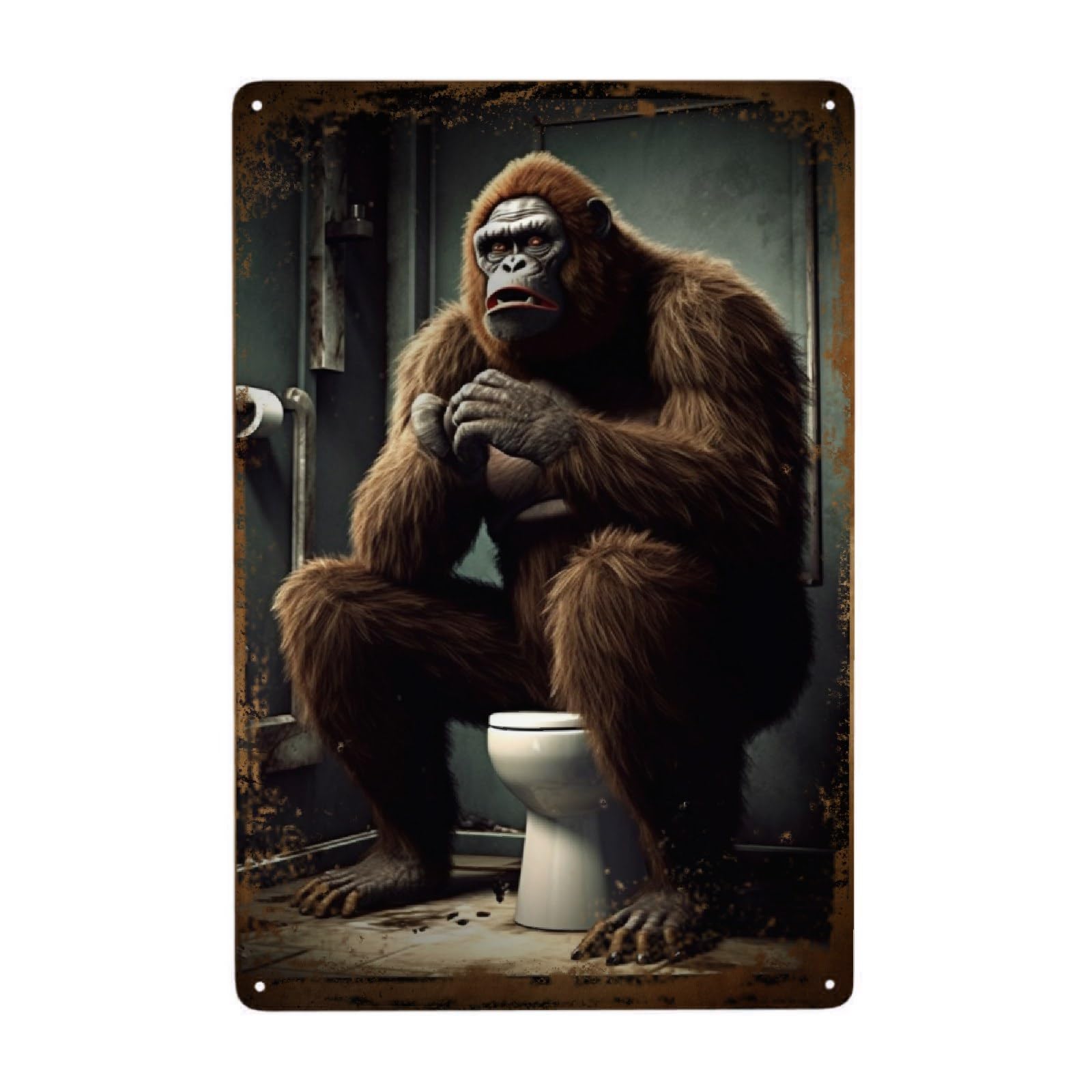 SUPERICH Bigfoot Sitting On Toilet Vintage Metal Tin Sign Wall Decor Gifts, Retro Posters Aluminum Metal Signs for Toilets Bathroom Funny Tin Plaque 8x12 Inch