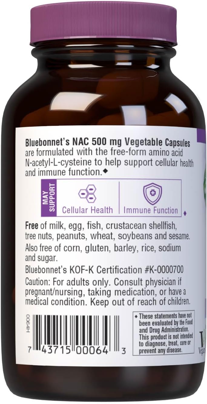 BlueBonnet NAC 500 mg Vitamin Capsules, 60 Count (Pack of 2)