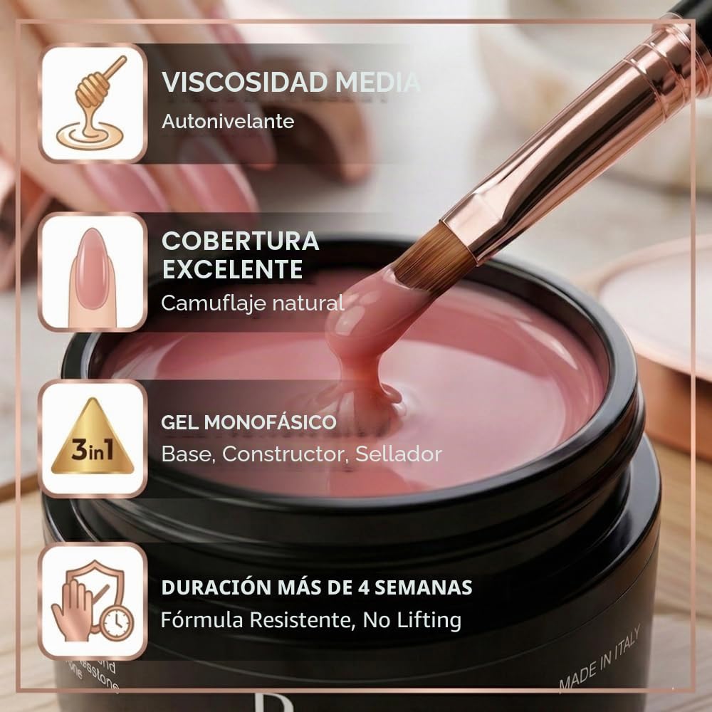 Nail Store Gel Monofásico Cover Pink – Gel de Construcción y Camuflaje 3 en 1 – Densidad Media y Autonivelante – Ideal para Babyboomer, Relleno y Extensiones con Molde – Made in Italy (100 g)