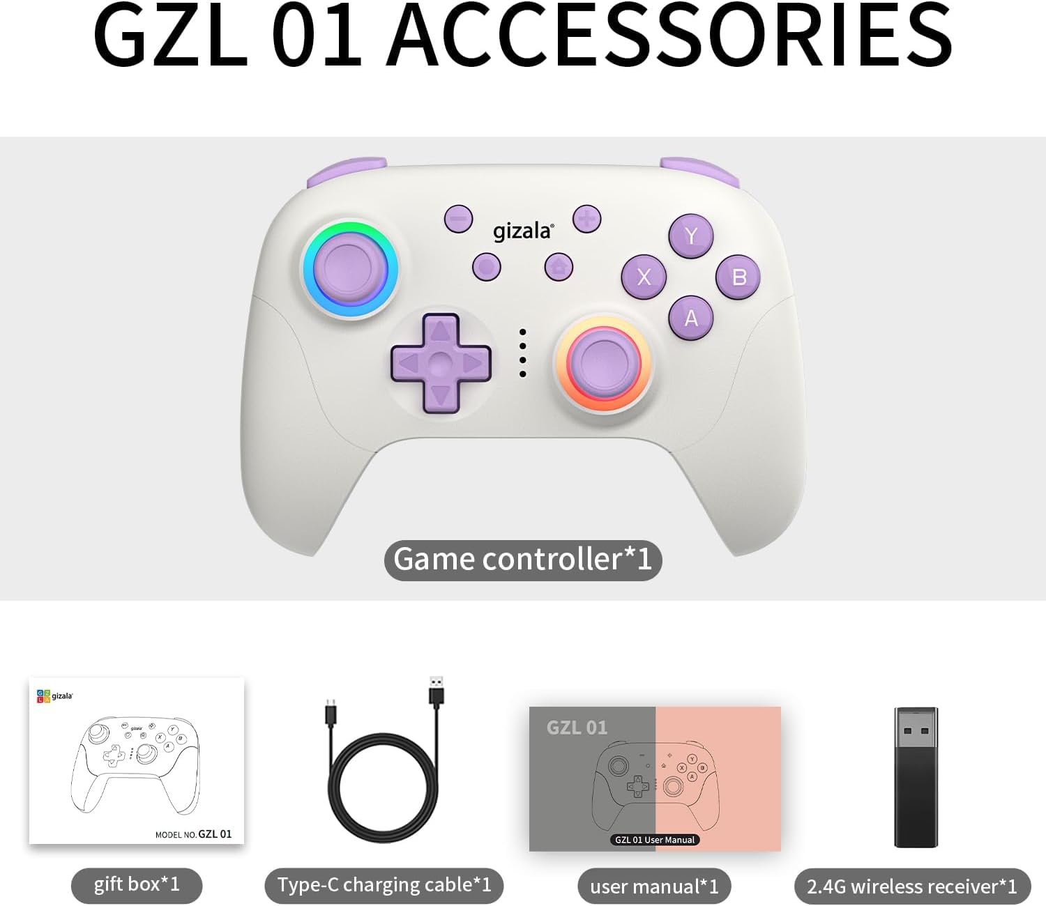 gizala Kablosuz Oyun Kontrolcüsü Gamepad Hall Effect Triggers Joystick Game Controller Switch 2 / Switch/PC/Steam/Android/IOS (Beyaz)