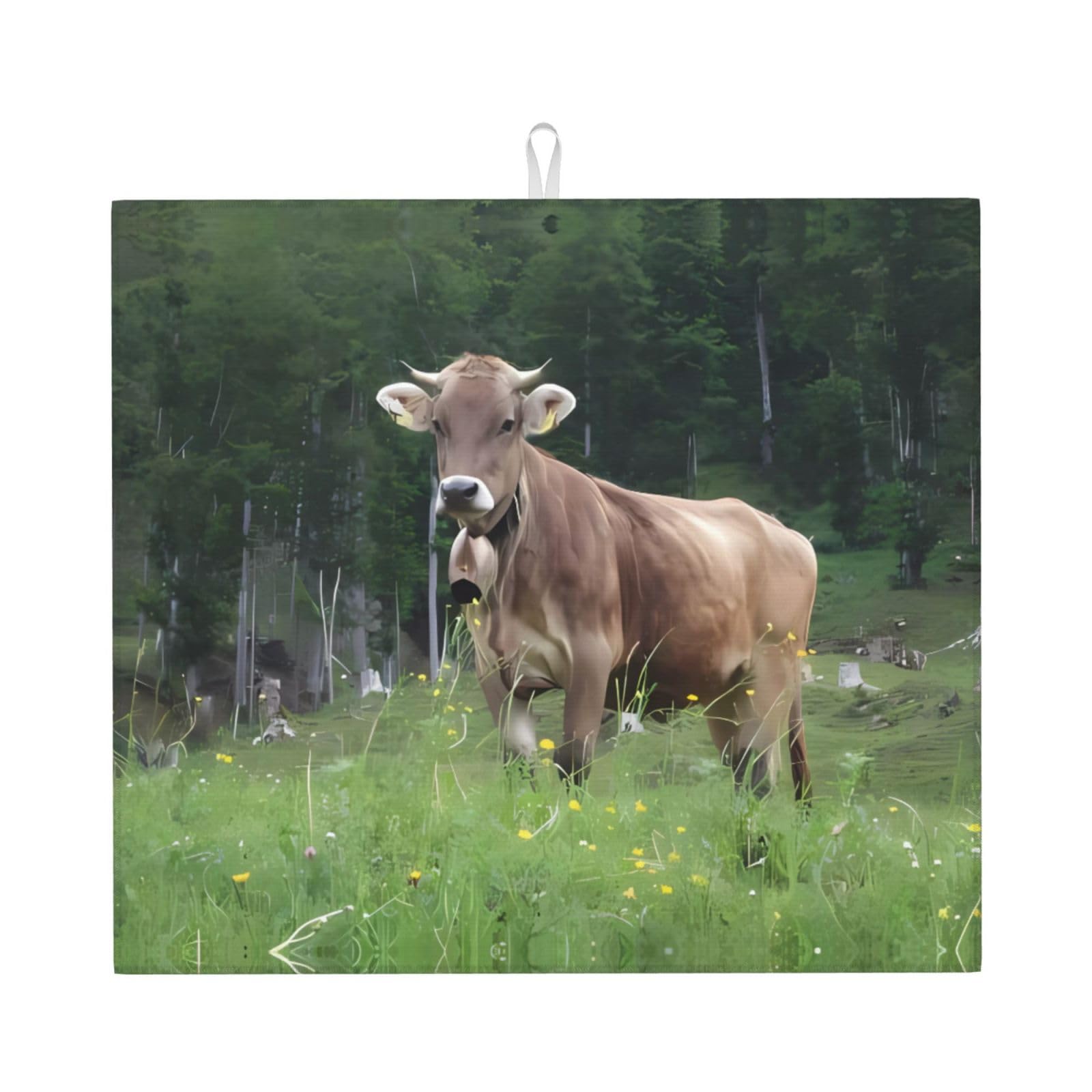 WHJSSF Real Swiss Cow Brown Prints Kitchen Drying Mat – Absorbent Dish Throw for Countertops, Quick-Dry Non-Slip Layer with Stylish Prints, Ideal Housewarming Gift