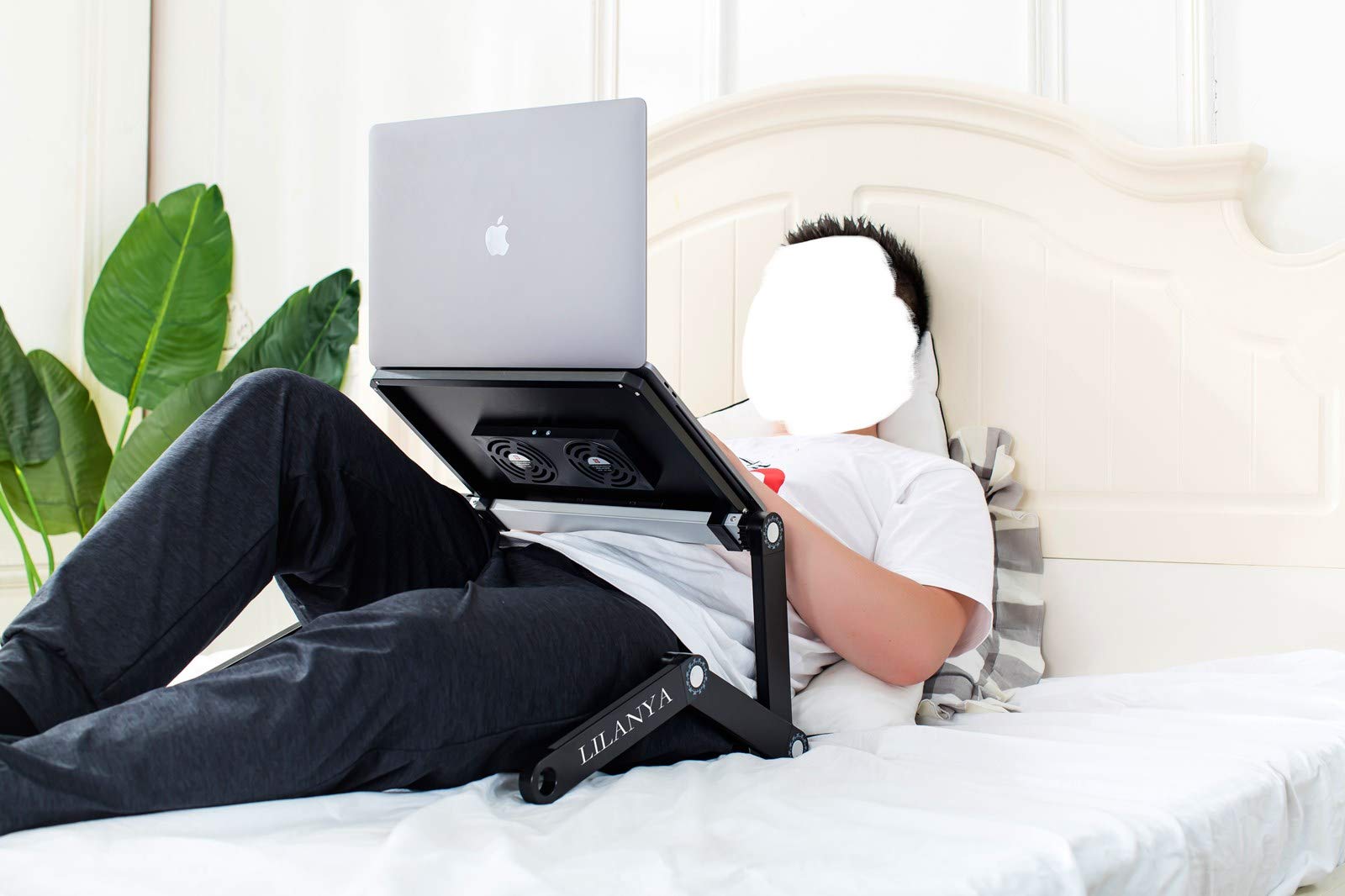 Supporto da tavolo ergonomico per computer portatile, regolabile, supporto per notebook da scrivania, Ultrabook, per letto e divano con ventole USB per il lavoro da casa o da viaggio (nero)