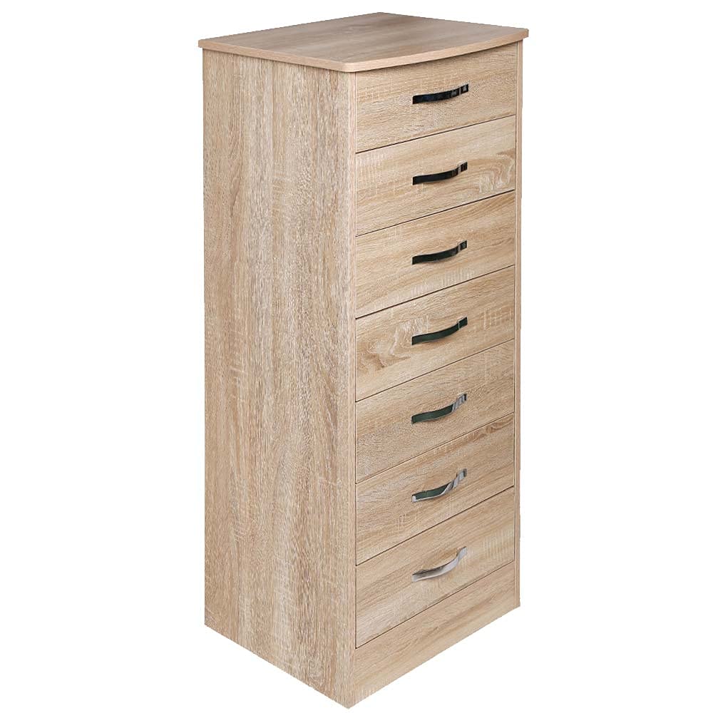 BAKAJI Mobile Cassettiera Mobiletto 7 Cassetti Settimino in Legno MDF Pomelli in Metallo Design Moderno Arredamento Casa Camera da Letto Dimensione 46 x 42 x 116 cm (Quercia)