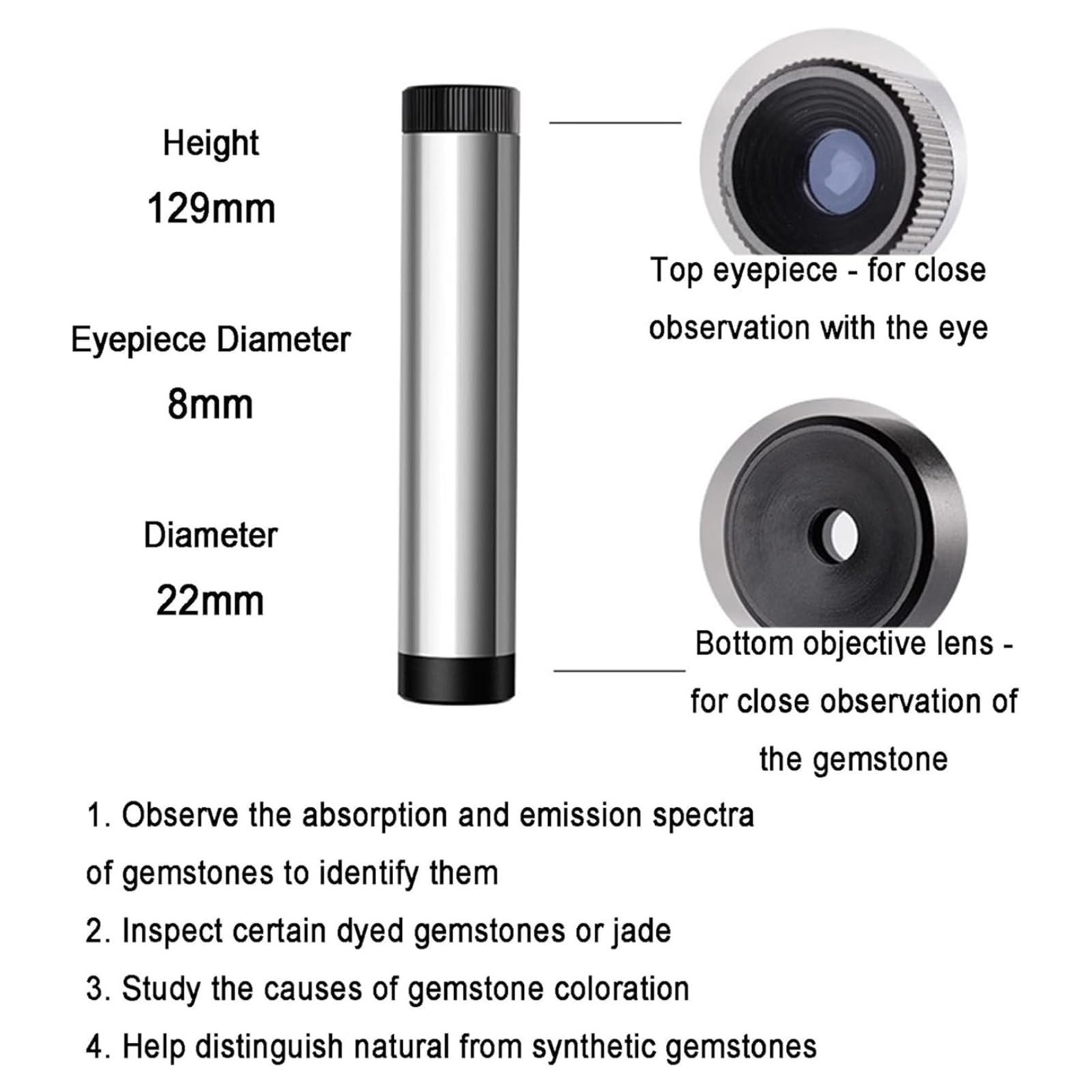 Espectroscopio de difracción portátil, espectrómetro gemológico de rejilla de bolsillo, espectroscopio, ocular de 8 mm, piedra preciosa de identificación rápida for antigüedades, joyeros.