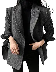 Blazer feminino casual de mistura de lã outono inverno casaco elegante para trabalho