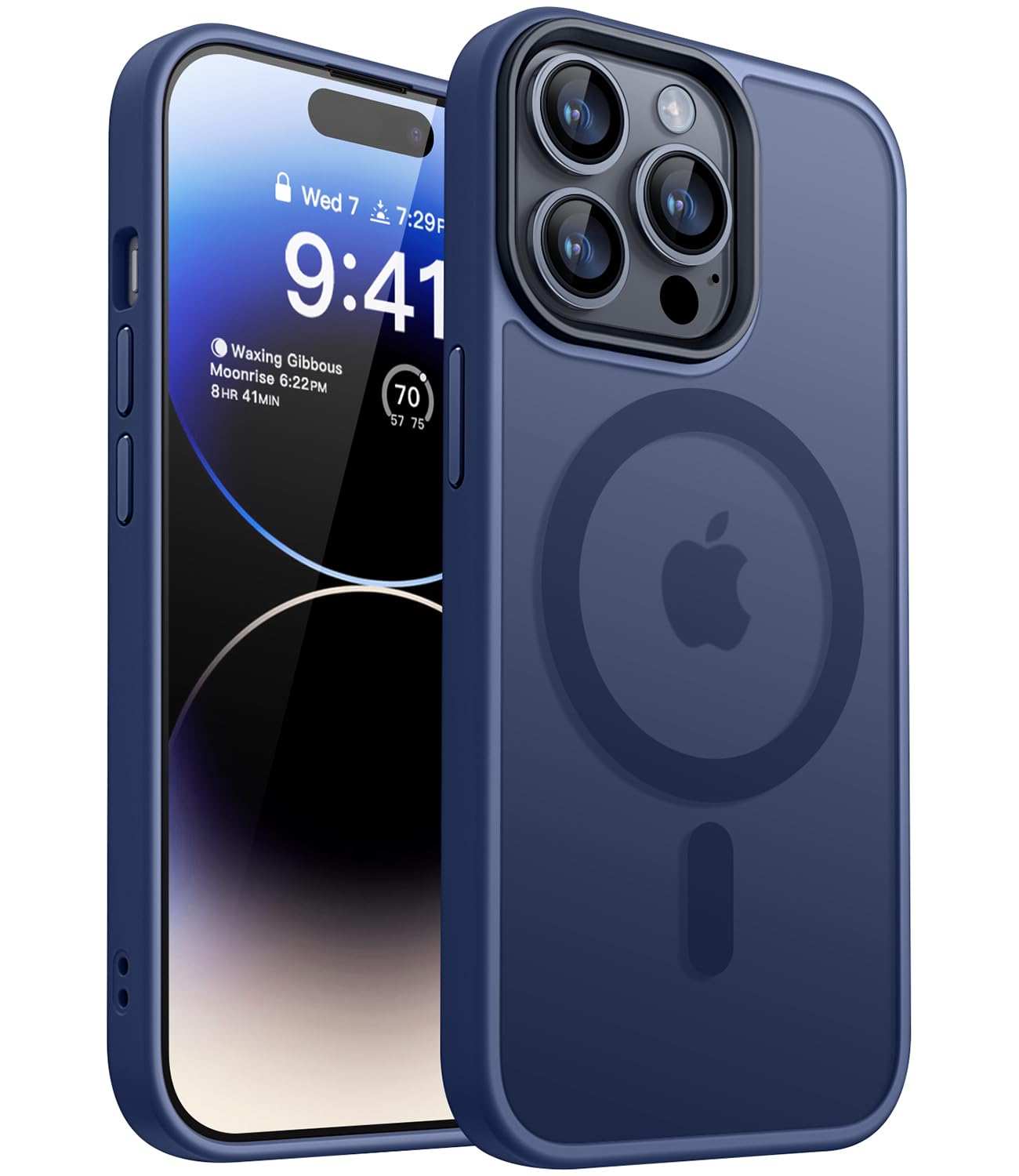 CANSHN Cover Magnetica Opaca per iPhone 14 Pro, [Compatibile con MagSafe] Custodia Traslucida Opaca Protettiva Sottile Antiurto 6,1 Pollici - Blu Scuro