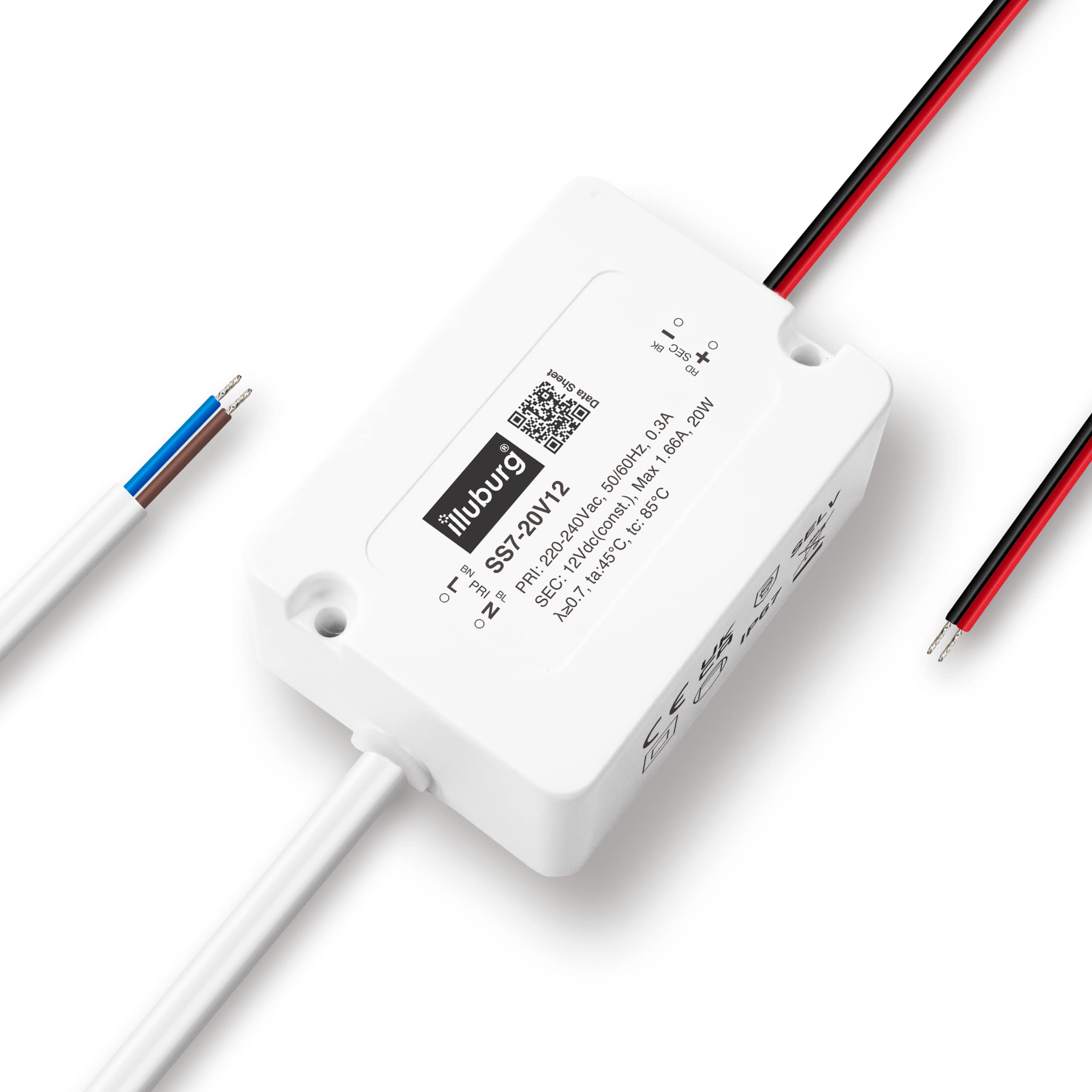 illuburg LED Trafo 12V 20W Wasserdicht IP67 Flackerfrei Kompakt 65x48x28mm für LED Strip Lampe LED Netzteil Treiber Power Supply