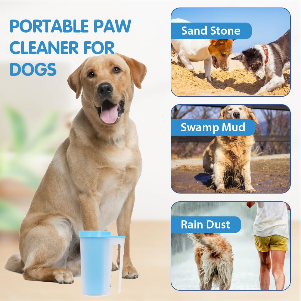 COMFPET Pulizia Zampe Cane, Pulitore della Zampa del Cane, Tazze Pulizia Zampa Portatile, 2 in 1 spazzola portatile in silicone per pulire i piedi dei cani con zampe fangose, M