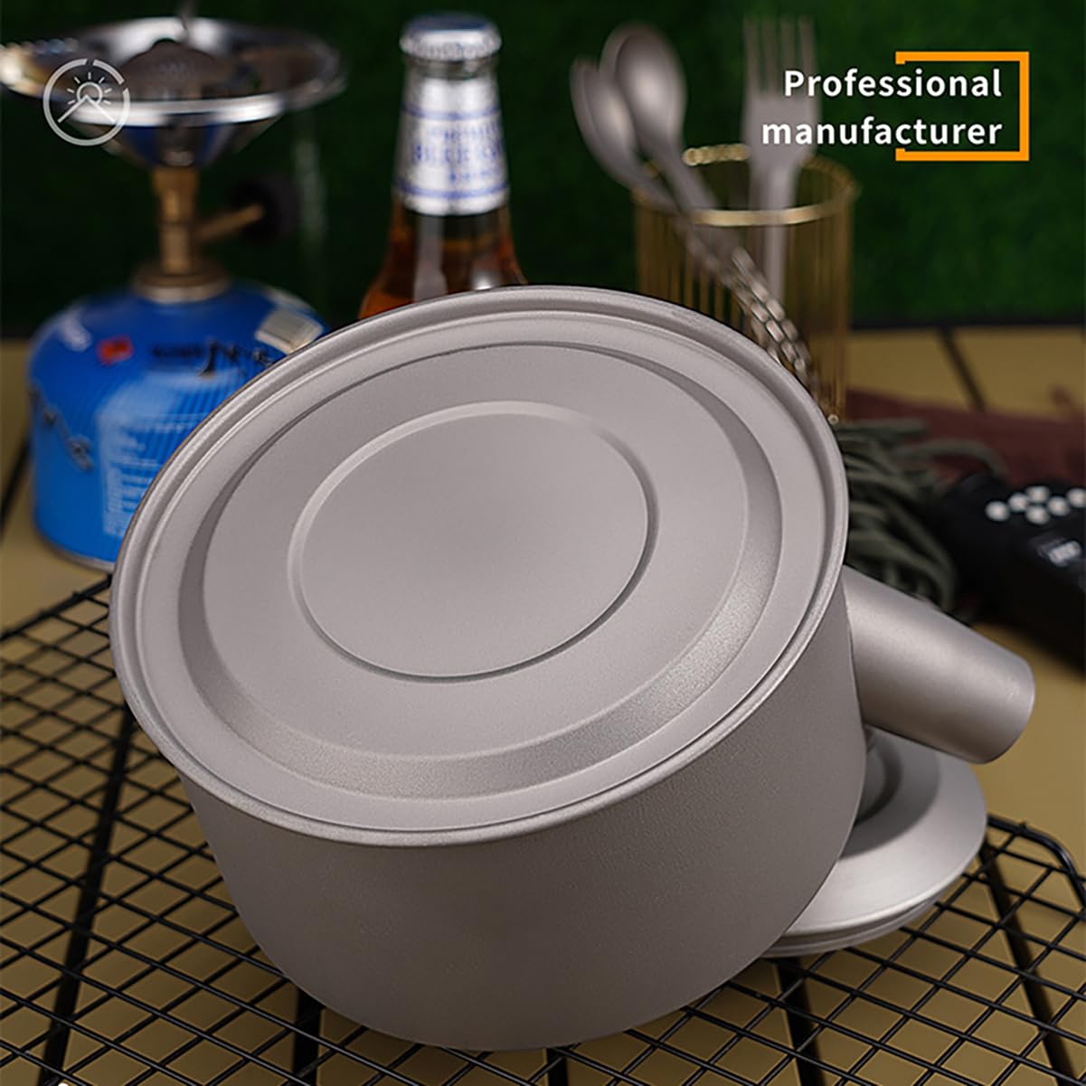 Tetera de titanio, hervidor portátil de camping con tapa de filtro, 1200 ml, utensilios de cocina al aire libre