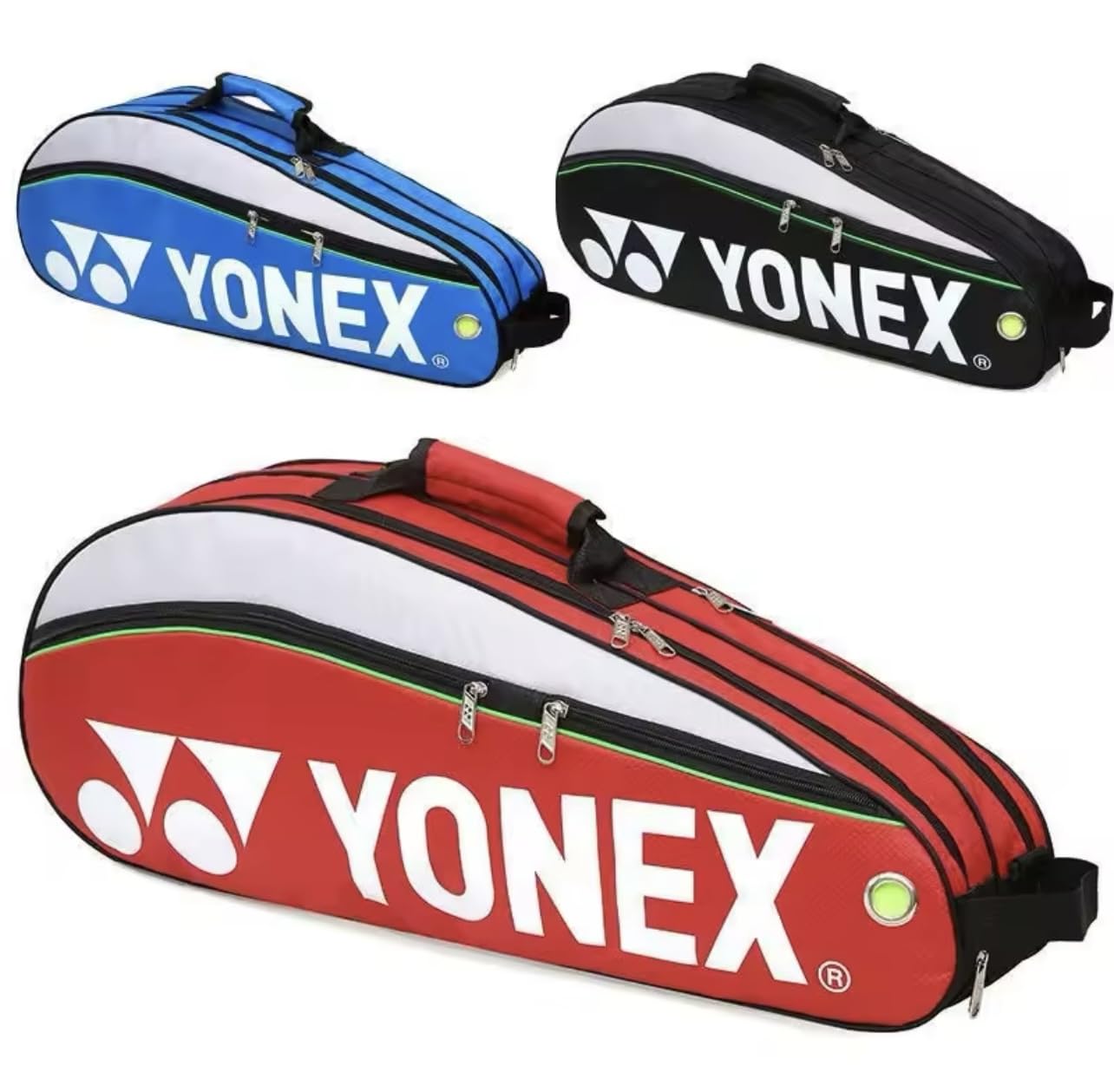 YONEX Bolsa bádminton 6 raquetas 3 bolsillos azul negro rojo amarillo rosa verde