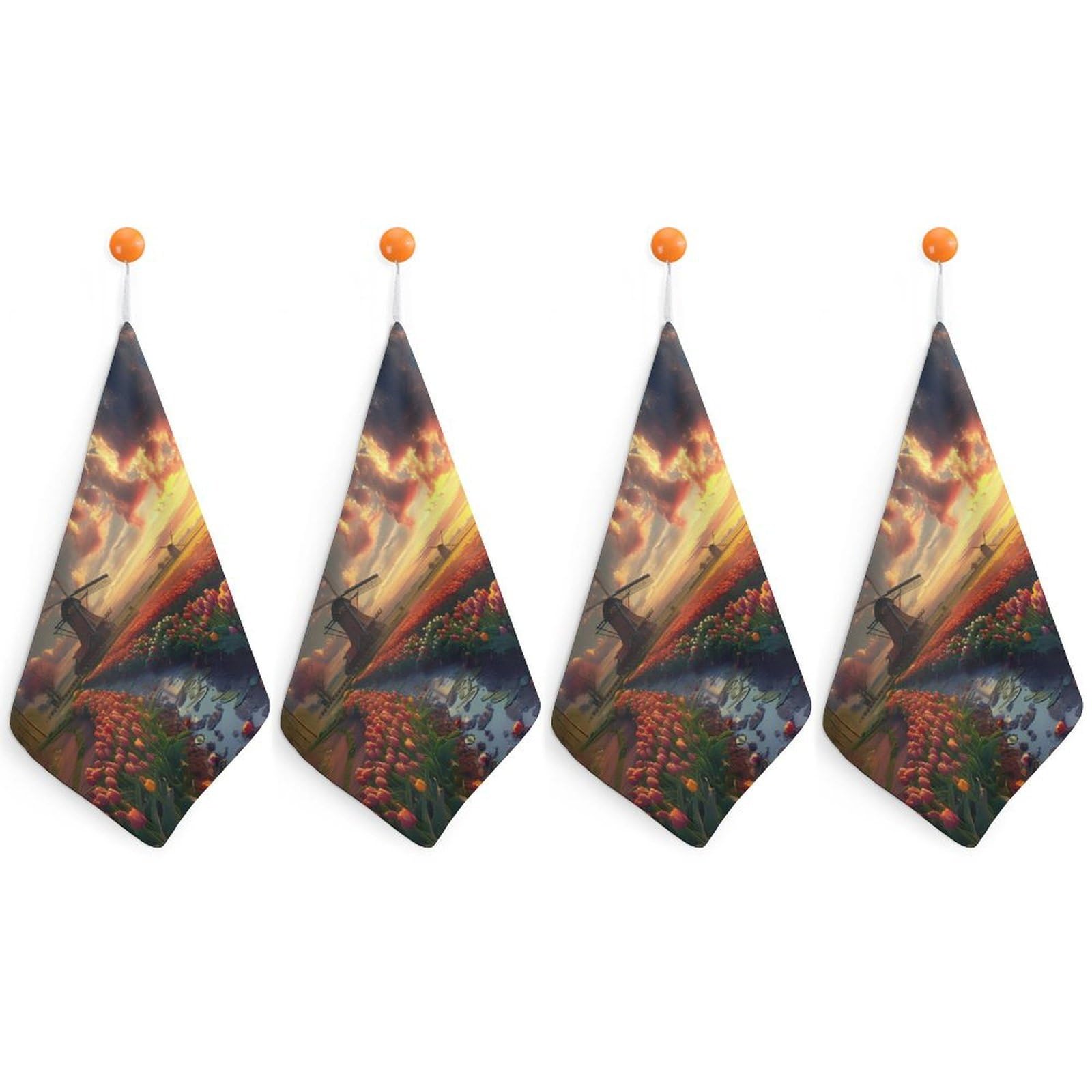 CGSBNGHA Vibrant Tulips Field with Dutch Windmills Hand Towel Hanging Face Towels Cleaning Cloths Handkerchief for Bathroom Kitchen