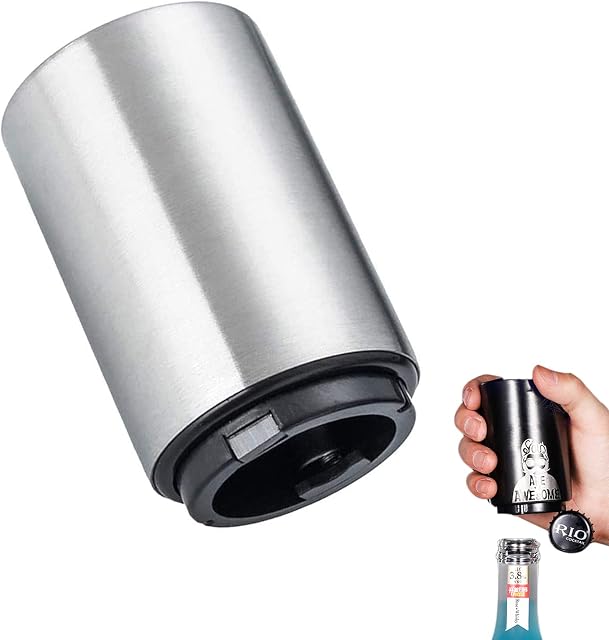 SUOXU Magnetic Automatic Bottle Opener,Beer Gift for Men Father's Day,Stainless Steel Push Down Opener Wine Beer Soda Cap Opener Kitchen Accessories,Magnet Beer Opener (Silver)