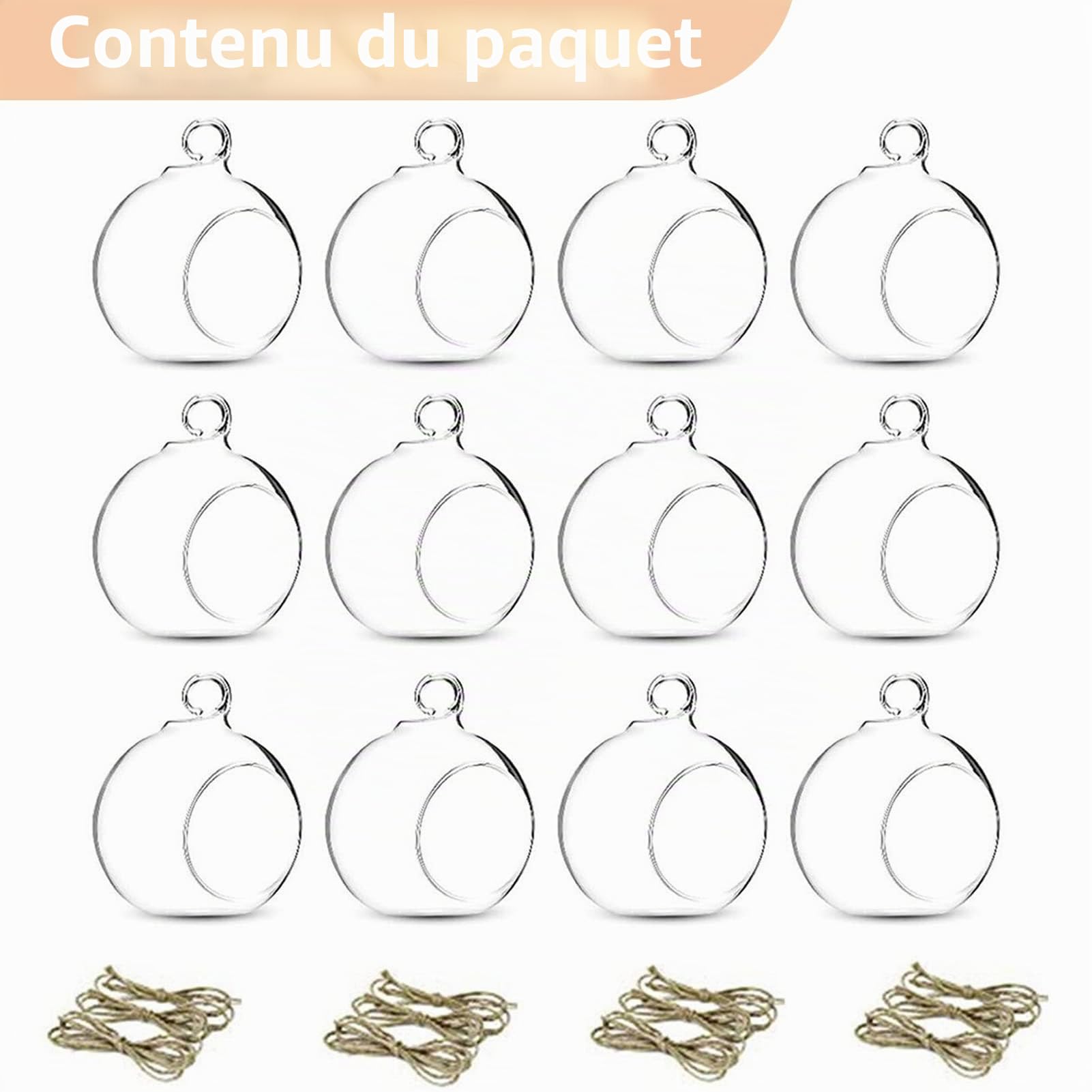 NUPTIO Porte-Tealight Suspendu en Boule de Verre: Photophore Boules | 12 Pièces 8cm Globe Bougeoirs Plante Terrariums Jardin Miniature Jardinières Maison Noël D'intérieur Bricolage Cadeaux