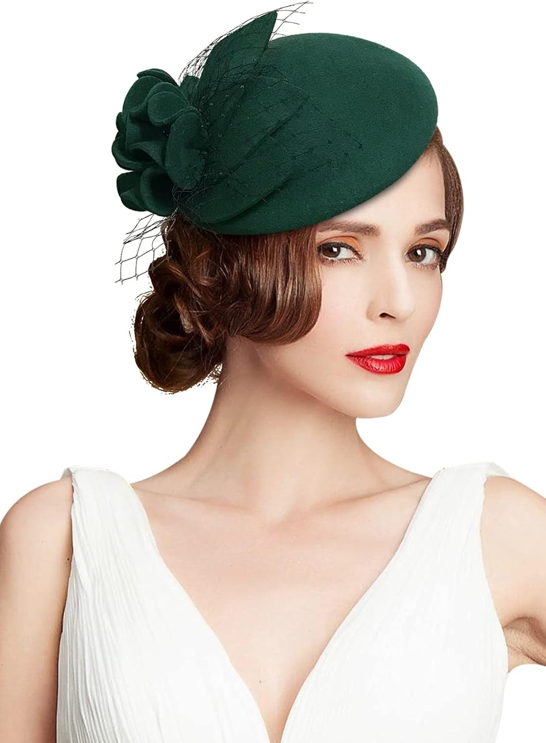 Z&X Vintage 1920s Wool Felt Flower Fascinator Pillbox Hat British Wedding Church Derby Hats for Women Winter Fedoras - Image 3
