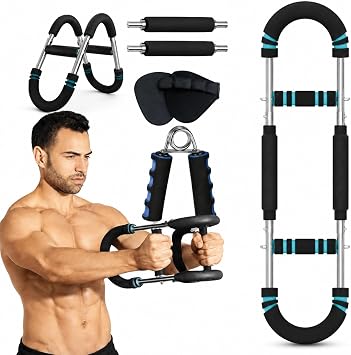 Twister Arm Trainer Set, Adjustable 66-110 lbs Arm & Chest Exerciser for Men & Women, Home Gym Fitness Equipment Includes Light Hand Grip Trainer and Grip Pads