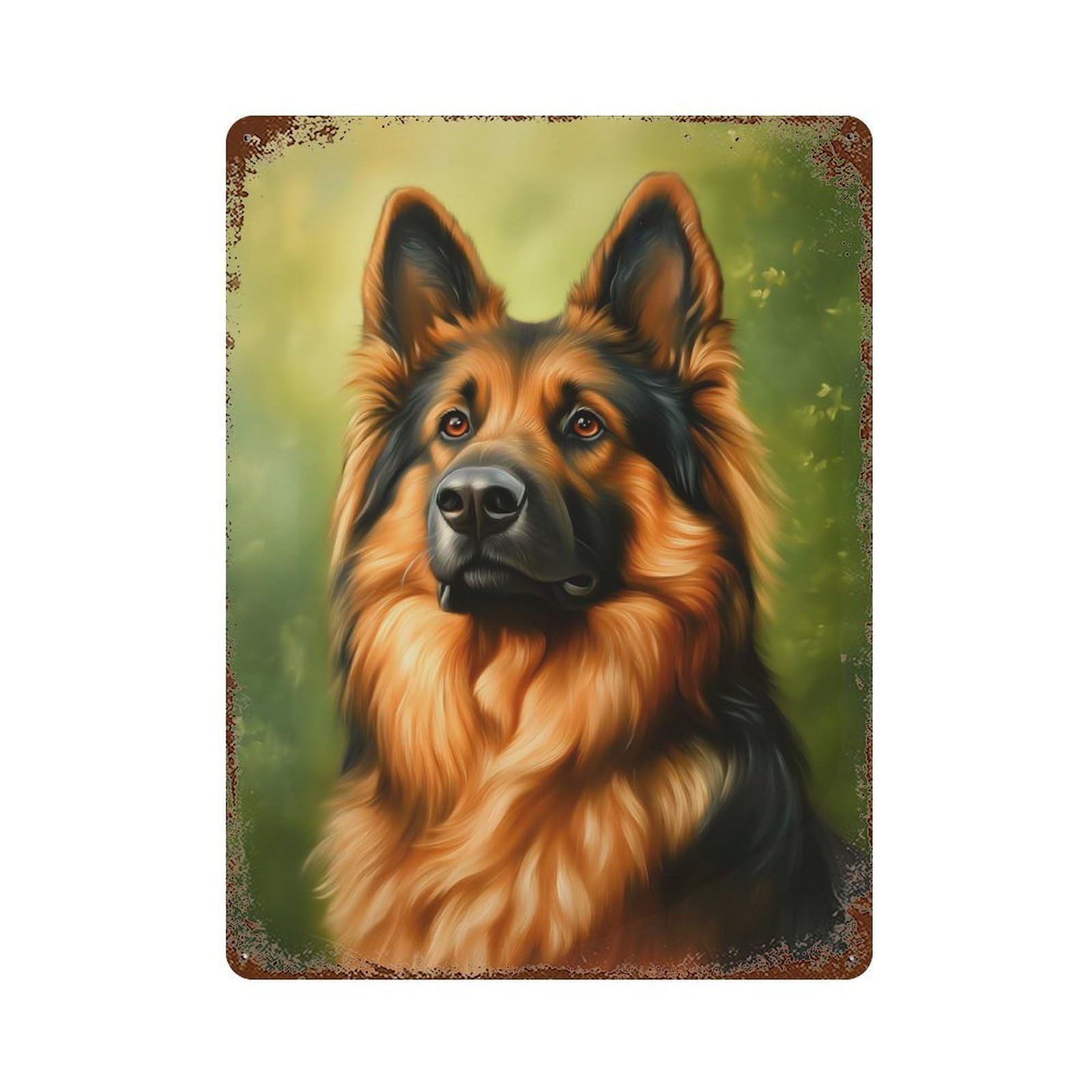 Rust Effect German Shepherd Portrait Aged Metal Wall Plaque 15.7"x11.8", Rustic Home Decor for Bistro, Counter And Cafe Decor