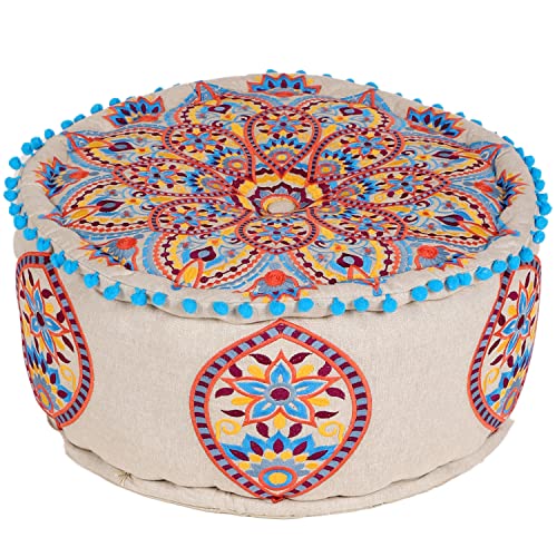 MARRAKESCH Pouf Hocker aus Baumwolle Hafsa Inklusive Füllung ø 50cm Rund Bodenkissen als Orientalische Dekoration