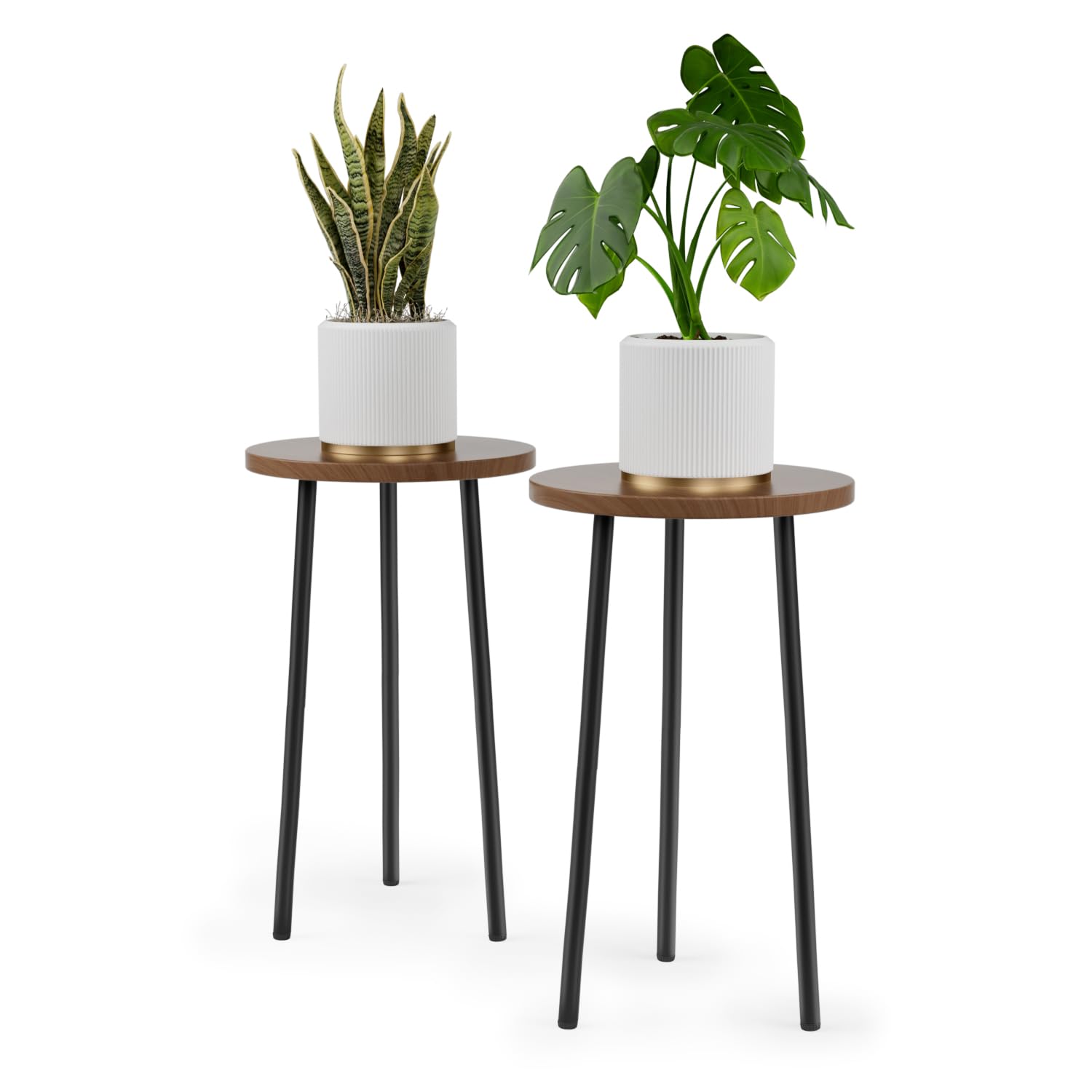 Plant Stand Indoor 2 Pack: Corner Wood 20 Inch Plant Stand Mid Century Modern Decor - Small Round Plant Table for Indoor Plants - Outdoor Plant Holder for Patio Living Room Bathroom Office (Walnut)