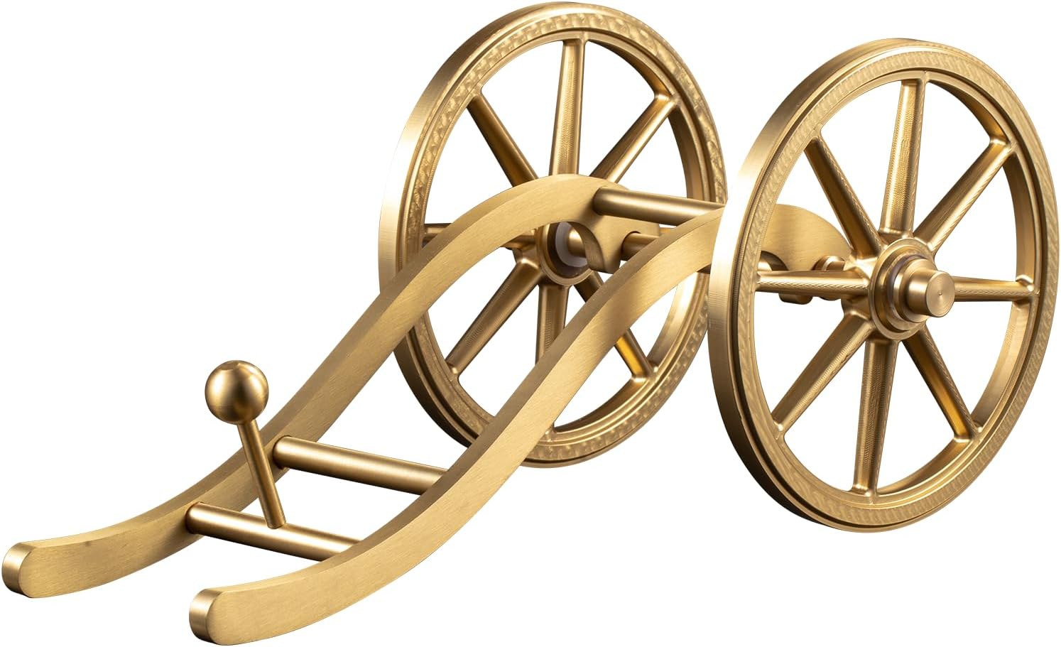 Brass Cannon Cart Sculpture for Living Spaces - Wheeled Decor Accent for Study Desk,Home Bar and Bookshelf Display(Gold)