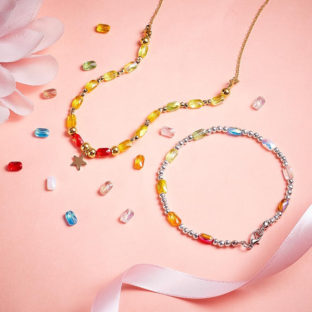 AHANDMAKER 100Pcs AB Color Rectangle Glass Beads 10 Colors Transparent Electroplate Glass Beads Faceted Loose Craft Spacers for DIY Crafting Findings Bracelet Necklace Jewelry Making 7x4.5x3.5mm - Image 4