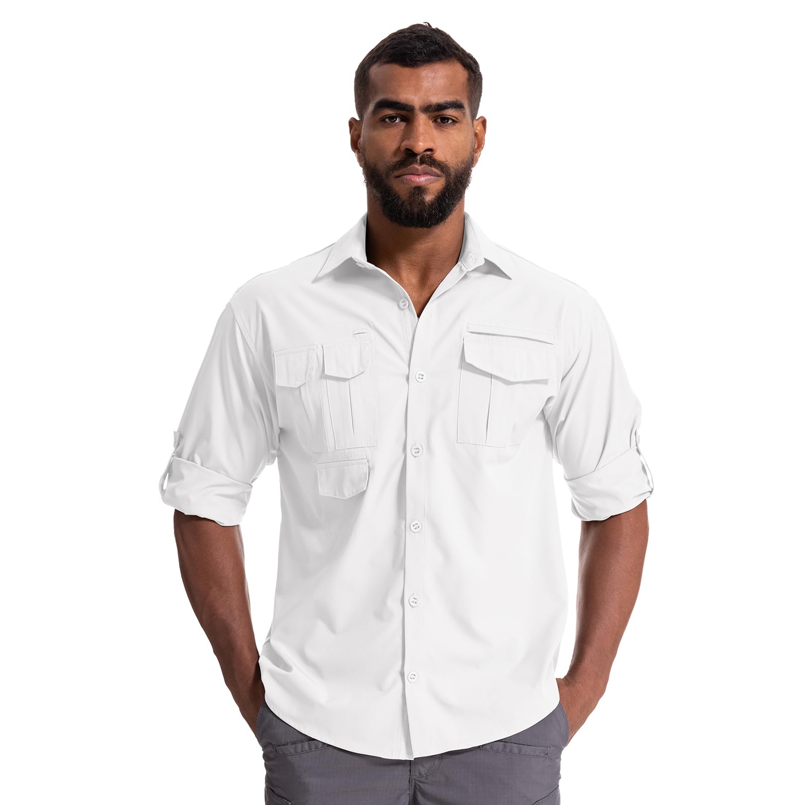 Men's Sun Protection Hiking Fishing Safari Shirt Long Sleeve Outdoor Cool Quick Dry Cargo Shirts