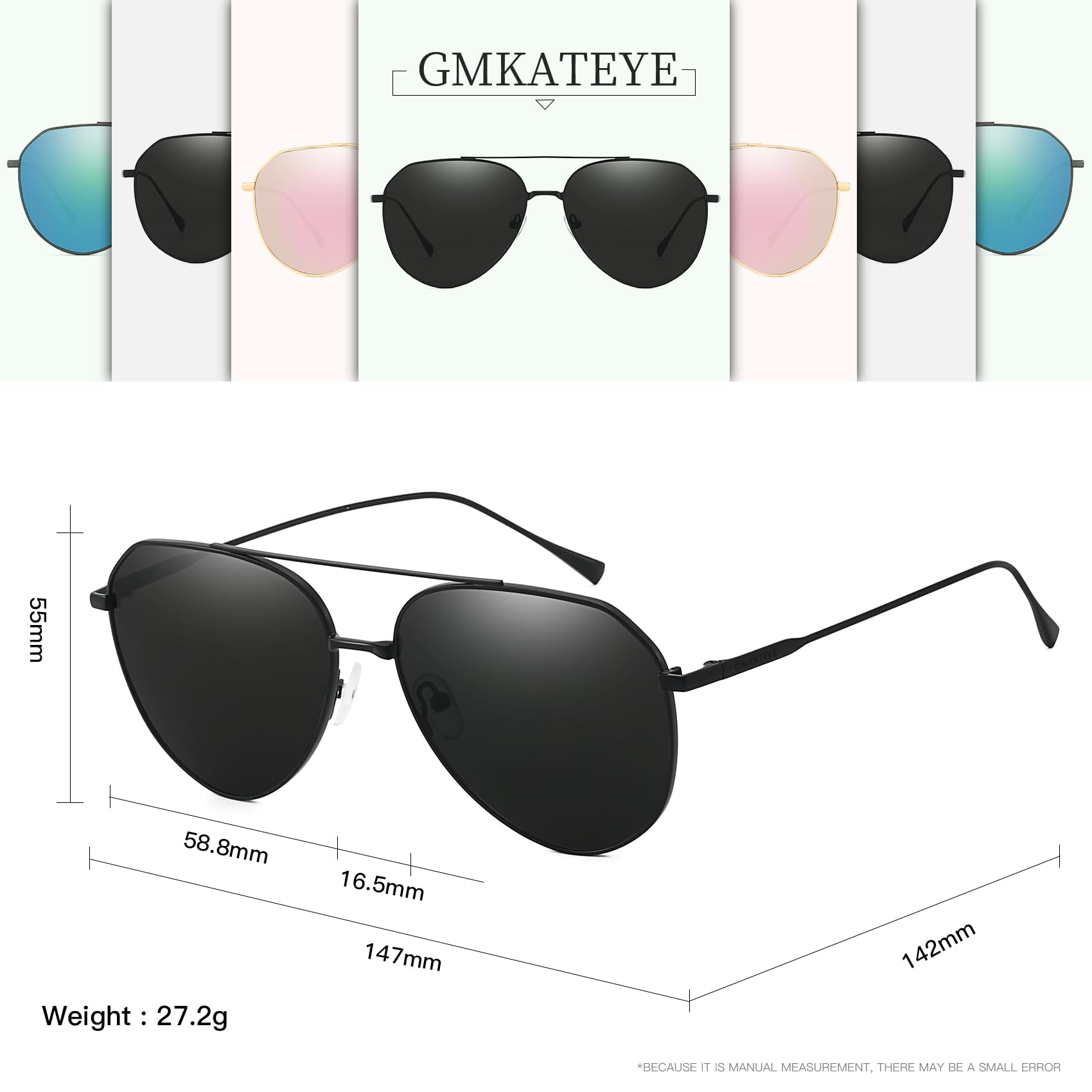 GMKATEYE Duże czarne okulary przeciwsłoneczne lotnicze dla kobiet i mężczyzn – lekkie okulary przeciwsłoneczne w stylu retro, ochrona UV 400, do jazdy i wędrówek