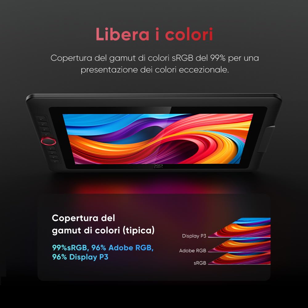 XPPen Tavoletta Grafica con Schermo Artist 15.6 Pro V2 display da 15,4 pollici, 16K livelli di pressione, 8 tasti rapidi e rotellina rossa, Supporto pieghevole incluso