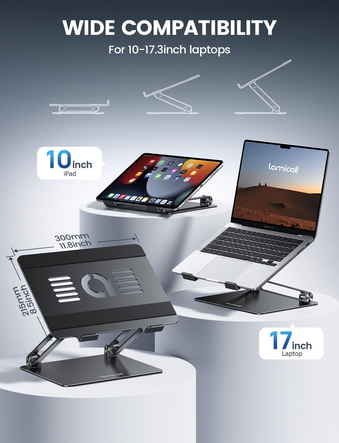 Adjustable Laptop Stand, Portable Laptop Riser, Aluminum Laptop Stand for Desk Foldable, Ergonomic Computer Notebook Stand Holder for MacBook Air Pro, Dell XPS, HP (10-17.3'') - Black thumbnail 4