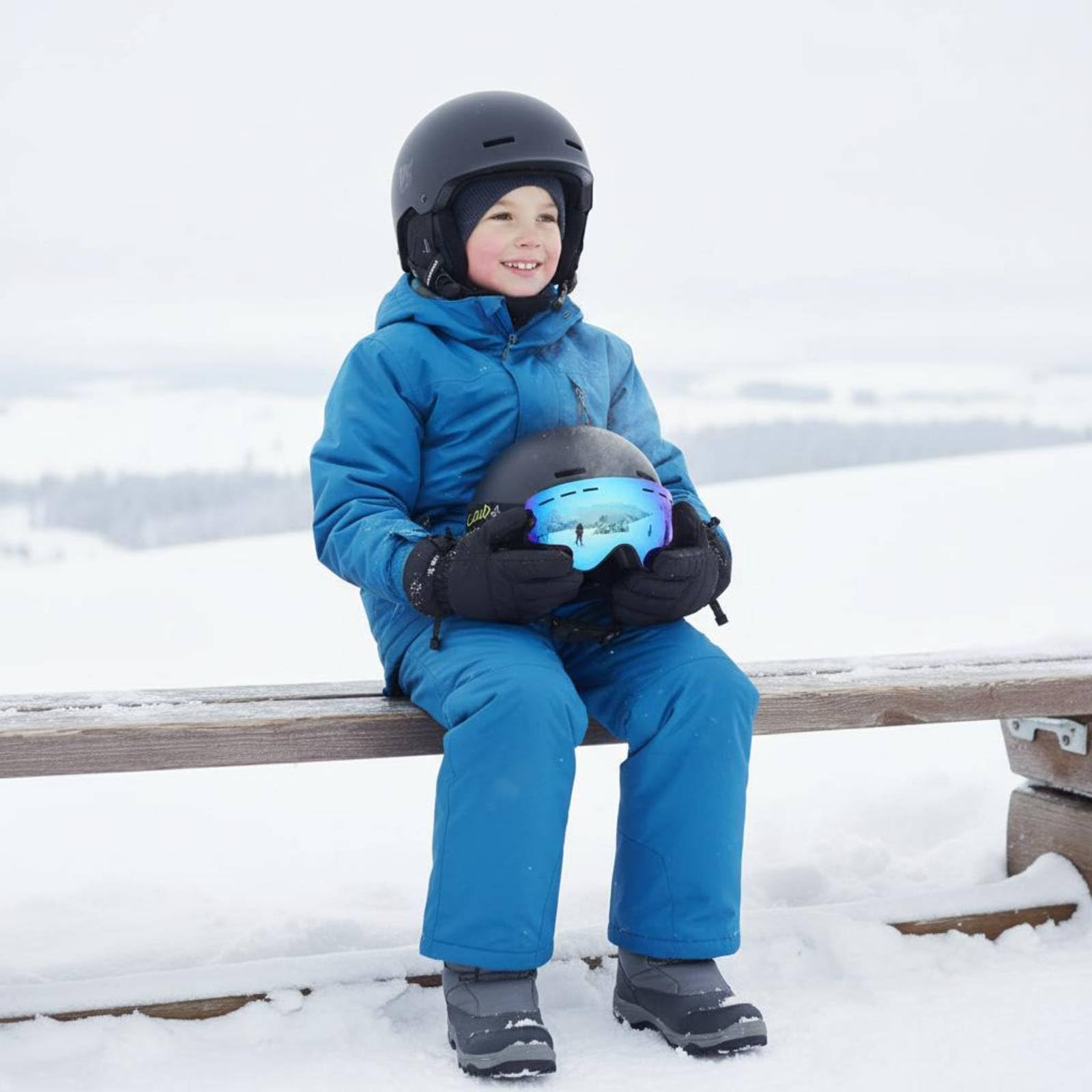 Qianly Casco da istico per Bambini Fodera Calda Rimovibile Casco da Snowboard con Stampa Involucro in Attrezzatura Sportiva Invernale per Ragazzi, Ragazze