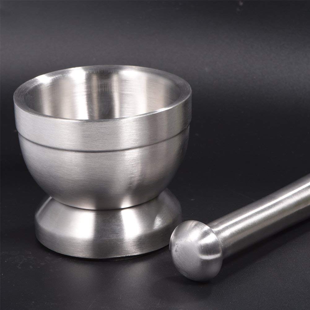 Mortero de acero inoxidable con mortero, apto para alimentos, 10 cm de diámetro