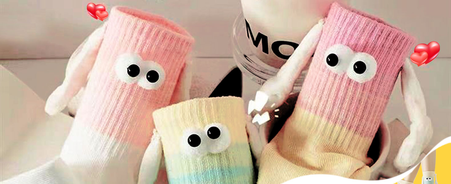 Yueser Calzini Magnetici, 4 Paia Calzini con Manine Magnetiche Calzinis Che Si Tengono La Mano Calze Strane Calzinis Coppia Funny Socks Calze Che Si Tengono Per Mano Uomo Divertenti Donna