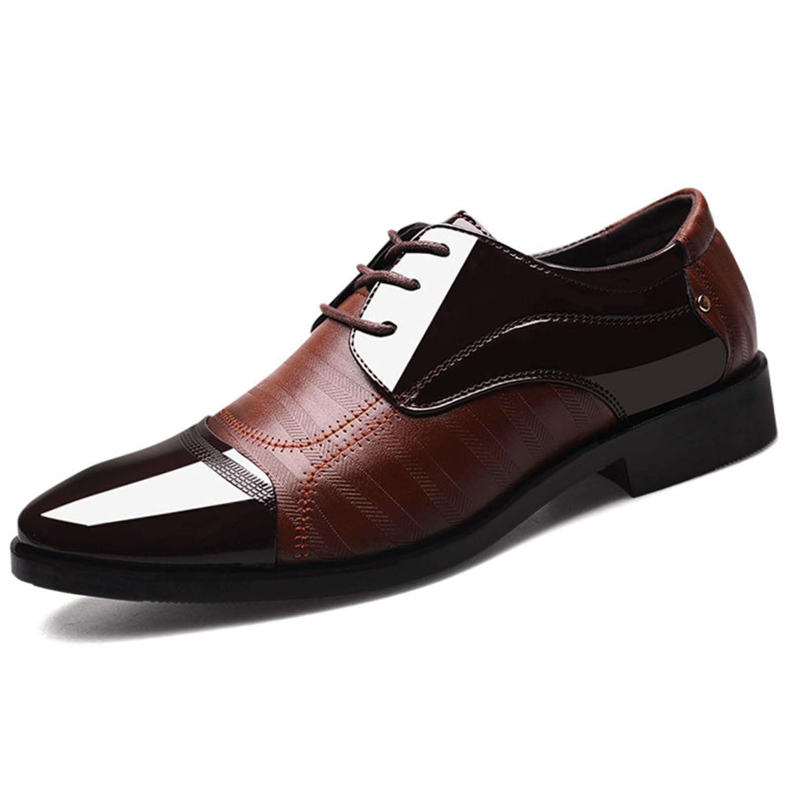 Office Dress Shoes for Men Fashion Classic Patent Leather Pointed-Toe Tuxedo Shoes Lace Up Business Formal Wedding Oxfords