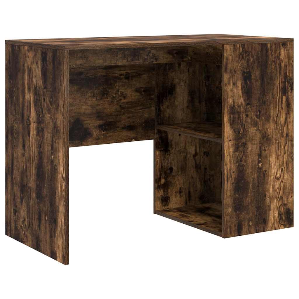Scrivania angolare con mensola, rovere affumicato, 102 x 50 x 75 cm, materiale in legno, scrivania per computer per casa, ufficio, gioco, scrittura