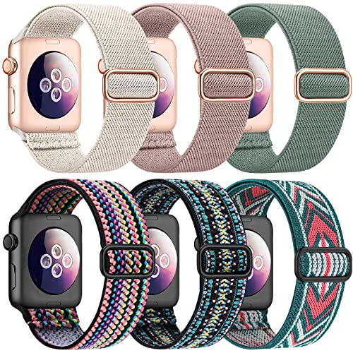 Higgs 6 Pack Stretchy Nylon Strap Compatible with Apple Watch Straps 38mm 40mm 41mm 42mm 44mm 45mm 46mm 49mm