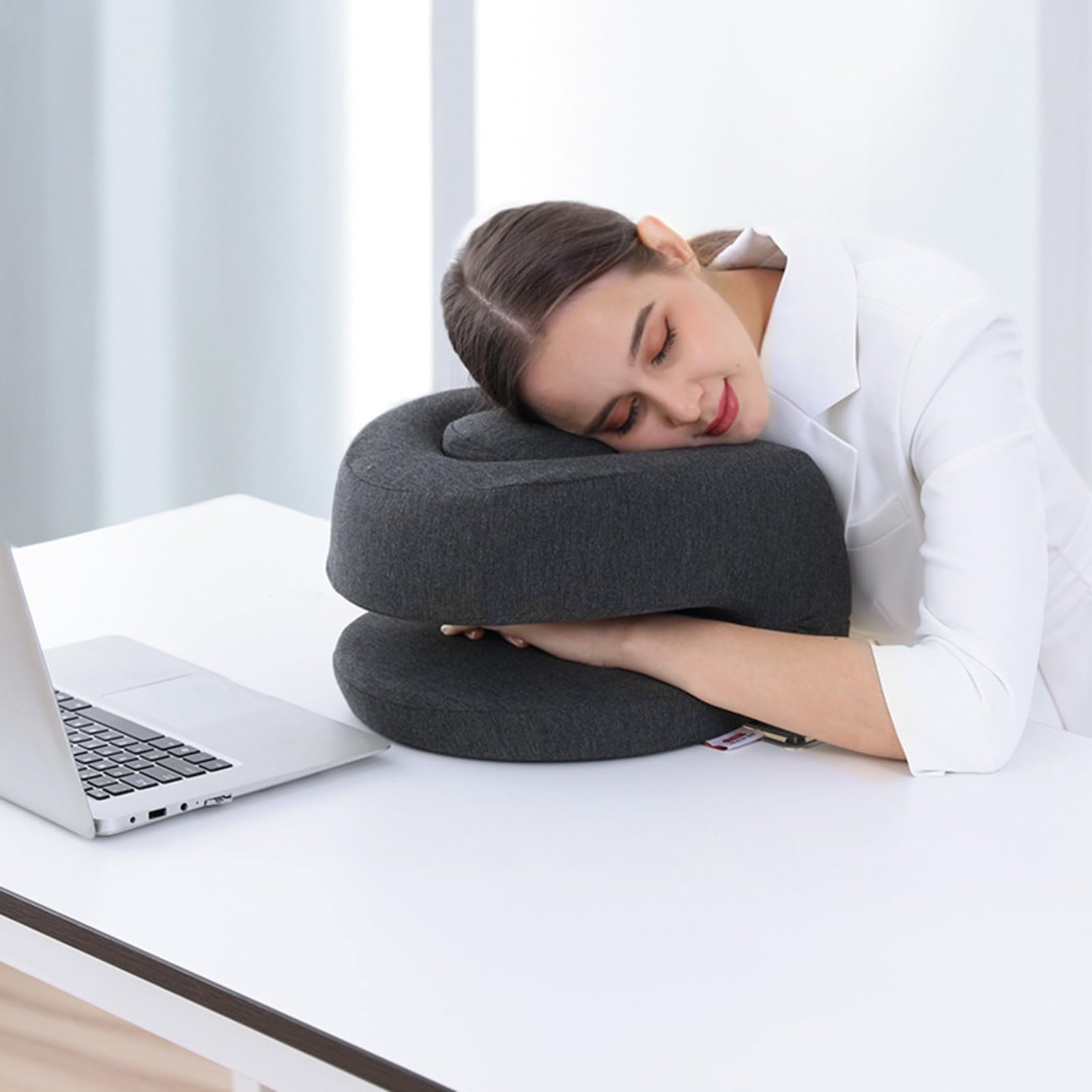 Almohada Ergonómica con Núcleo Espuma Viscoelástica Ergonómico Cojín Espuma Viscoelástica Transpirable para Estudiantes, Viaje, GrisOscuro