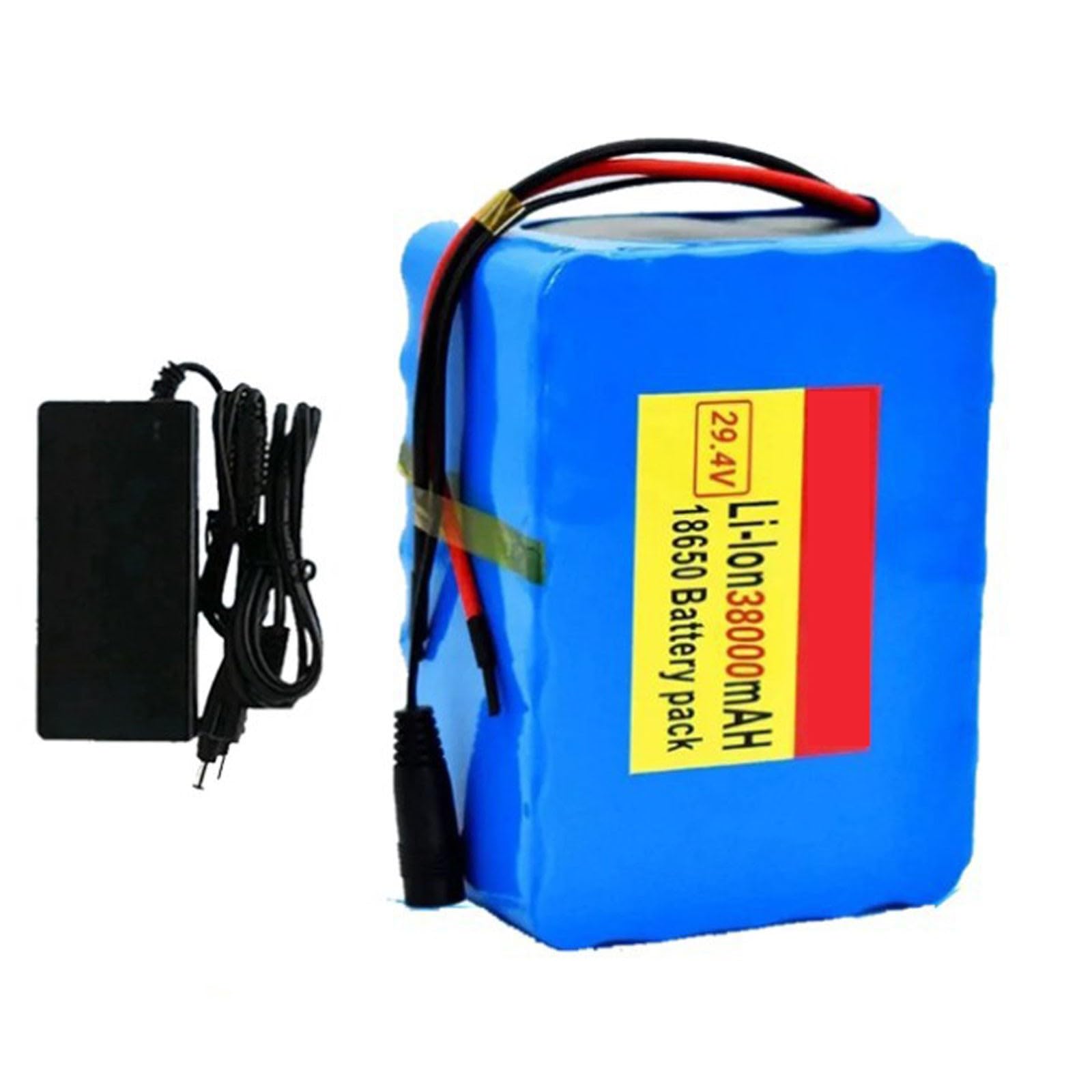 Batteria Per Bicicletta Elettrica Monopattino 29.4V 38Ah Batteria Al Litio Per Bici Elettrica 7S5P Con BMS E Caricabatterie Guscio In PVC Impermeabile per motori da 200-500 W 29.4V 38Ah,XT60+JST