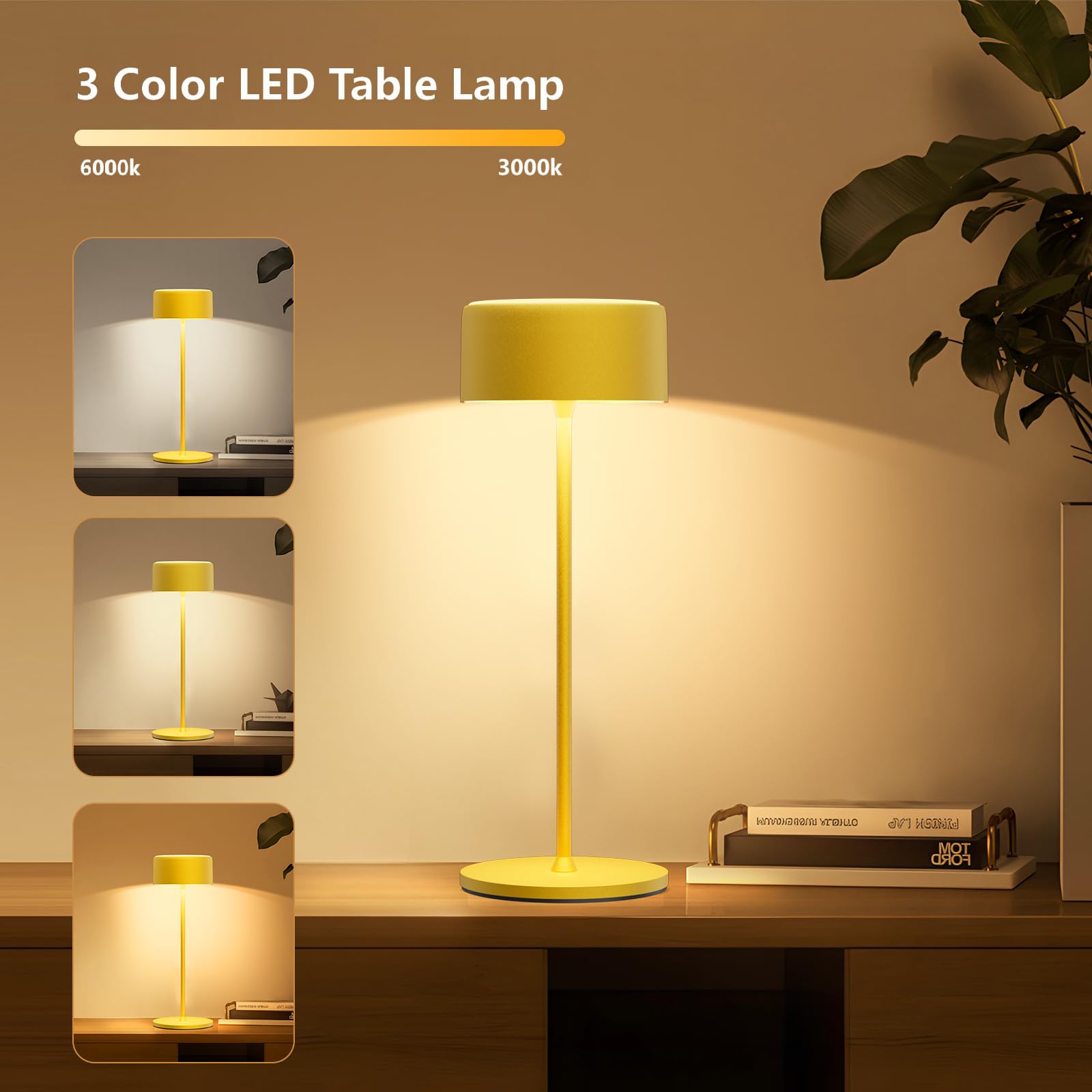 TYEE Rechargeable Cordless Table Lamp, Portable Dimmable LED Desk Light 3000-6000K - Image 3